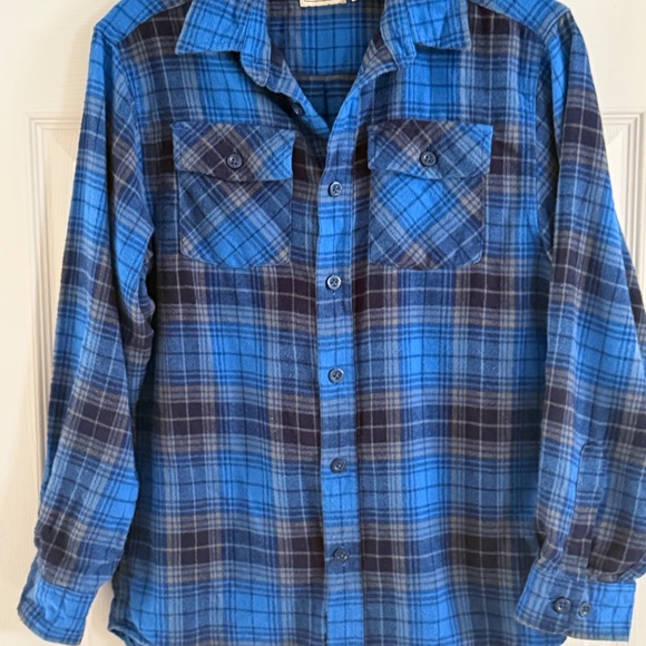 LL Bean Boys Flannel Blue Plaid Size M - Picture 6 of 11